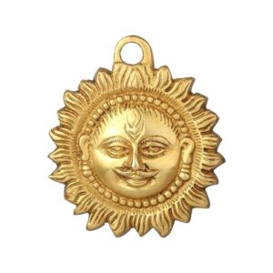 Brass Sun Surya Face Idol Sculpture for Positivity at Home & Office | Product Dimensions - 4X0.5X4.5Inches, 300Gm