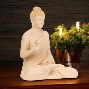 GM ART Decors 1.5 Feet Meditating Buddha Statue of Resin Buddha for Home/Office/Garden Decor/Smooth & Glossy Finishing|Smiling face Buddha Statue (Beige)