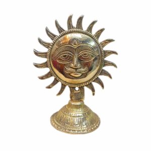 Brass Sun Idol Smiling Face Surya Murti with Stand for Confidence Prosperity Wisdom Energy Warmth Positivity and Vastu 4 Inches for Home Pooja Room