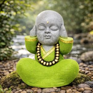Laughing Buddha Monk Statue | Smiling Idol for Home Decor, Living Room & Office Desk | Spiritual Showpiece & Gifting Item | Size: L12 Ã— W8 Ã— H15 Inch (Design 1)