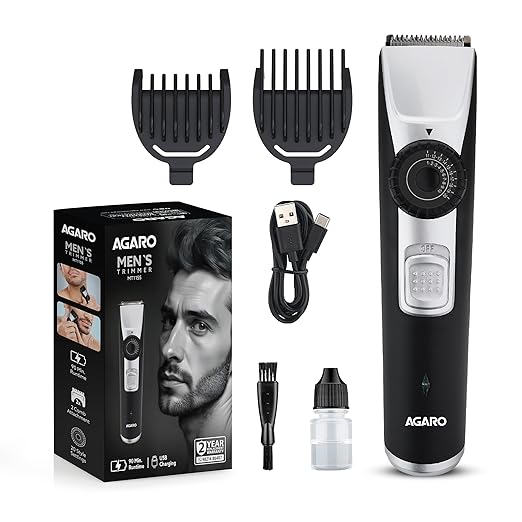 AGARO Beard Trimmer MT1155, Adjustable Beard Trimmer for Men with Precision Dial, USB Rechargeable, 20 Length Settings Mustache Trimmer for Mens Gifts