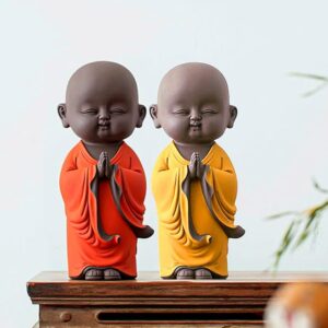 Blessing BUDDHA Smiling Monk Showpiece | Good Luck Feng Shui Statue for Home & Office Desk Decor | Positive Energy Gift for Success & Prosperity | Diwali Gift (Orange & Yellow)