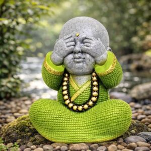 Laughing Buddha Monk Statue | Smiling Idol for Home Decor, Living Room & Office Desk | Spiritual Showpiece & Gifting Item | Size: L12 Ã— W8 Ã— H15 Inch (Design 2)