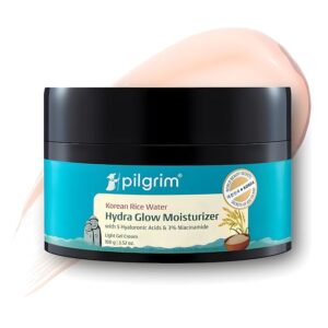 Pilgrim Korean Rice Water Hydra Glow Moisturizer 100Gm with 5 Hyaluronic Acids, 3% Niacinamide, 5 Ceramides | 5x Hydration & Instant Glass Skin | Oil-Free, Lightweight Gel | All SkinTypes | Women,Men