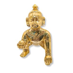 Brass Laddu Gopal 3 Number Idol Ashtadhatu Bal Krishna Lalji Murti Solid Smiling Face for Home Puja Gift and Janmashtami Poojan 3.25 Inches