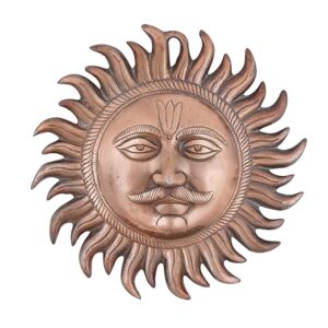 Craft Trade Handmade Decorative Sun Idol Face with Copper Polish Wall Hanging Statue Puja Vastu Figurine Surya for Positivity for Home Enterance Door and Office DÃ©cor