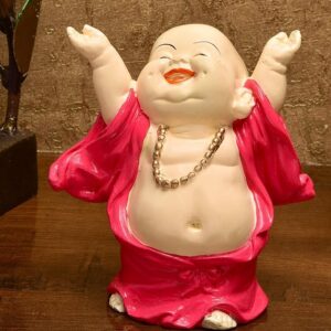 Karigaari India Handcrafted Resine Laughing Buddha Monk Idol Sculpture | Showpiece for Home DÃ©cor and Office, Pwr-135, Pink