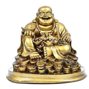HindCraft Diwali Special Laughing Buddha Idol â€“ 5 Inch Golden Smiling Buddha for Prosperity & Good Fortune | Perfect Diwali Gift & Home DÃ©cor Showpiece | Feng Shui Statue for Office, Living Room