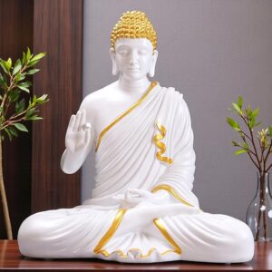 2 Feet Meditating Buddha Statue of Marble dust| Buddha for Home/Office/Garden Decor/Smooth & Glossy Finishing|Smiling face Buddha Statue 2 Feet (White&Gold Glossy)