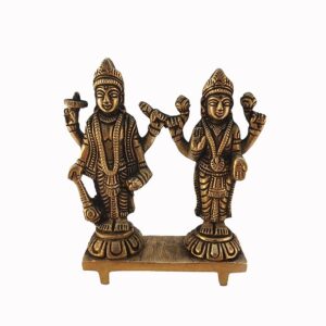 Brass Laxmi Narayan Vishnu Lakshmi Idol Solid Pital Murti Standing 10.5 cm Smiling Face