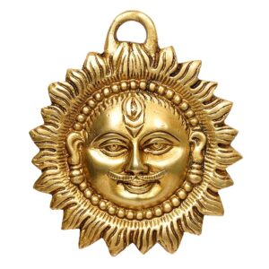 P.J.Handicrafts? Brass Idol of Sun Face Wall Hanging for Positivity at Home & Office, 4 inch