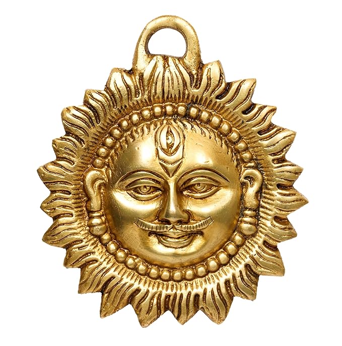 P.J.Handicrafts? Brass Idol of Sun Face Wall Hanging for Positivity at Home & Office, 4 inch